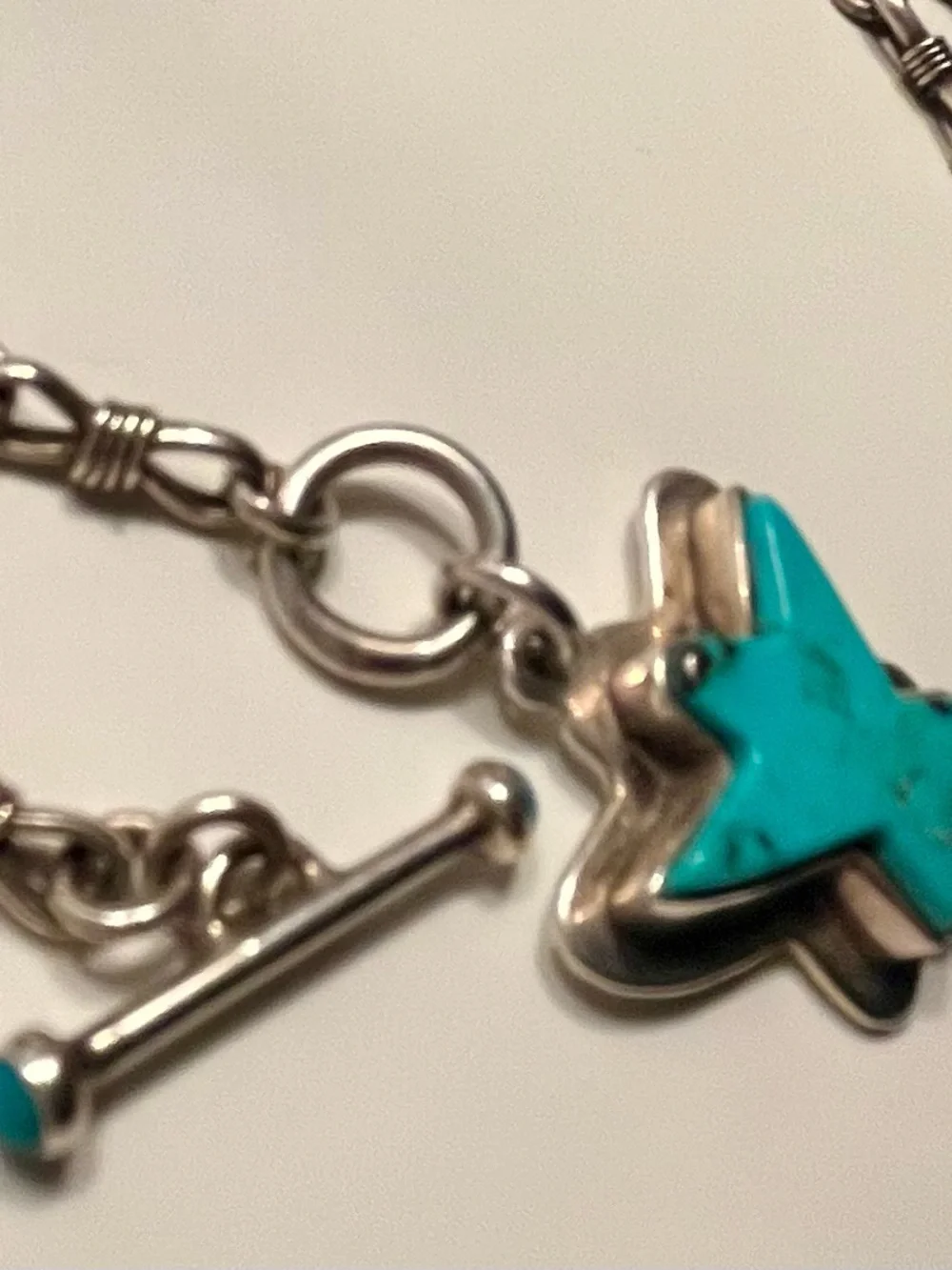 Southwest Navajo style turquoise bird pendant and Sterling Silver chain necklace